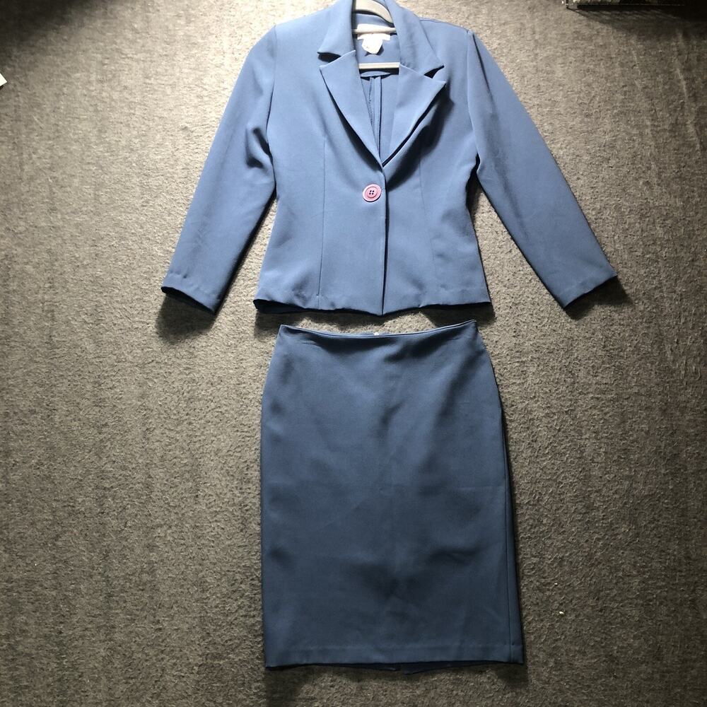 Women's Vintage 1980's Ann Miller Collection Skirt Suit Size 7 Blue Short
